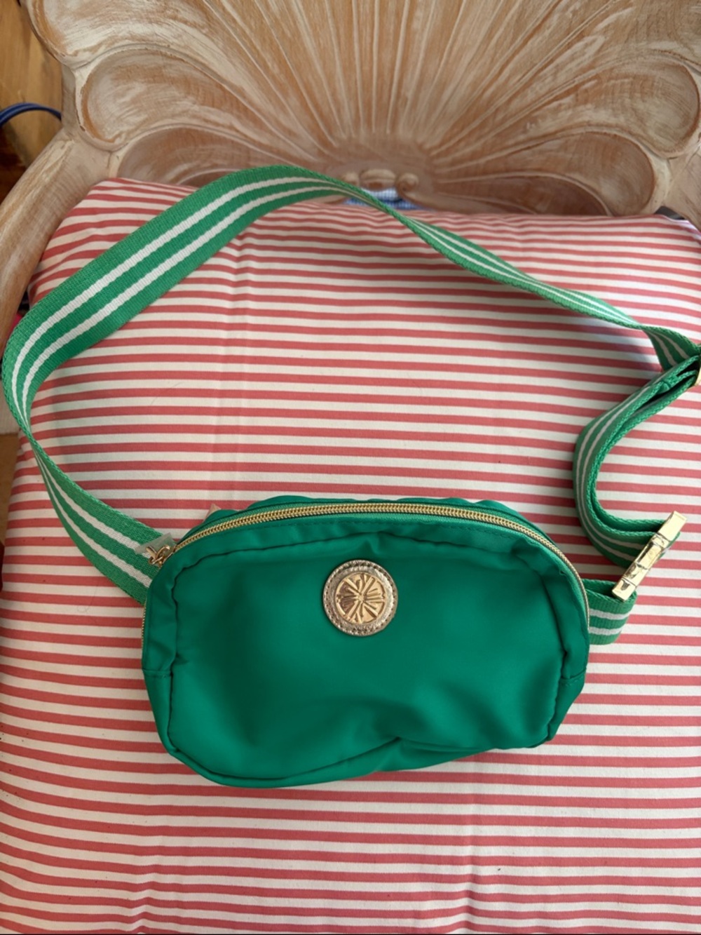 Lilly Pulitzer Green Nylon Belt Bag with Gold Emblem